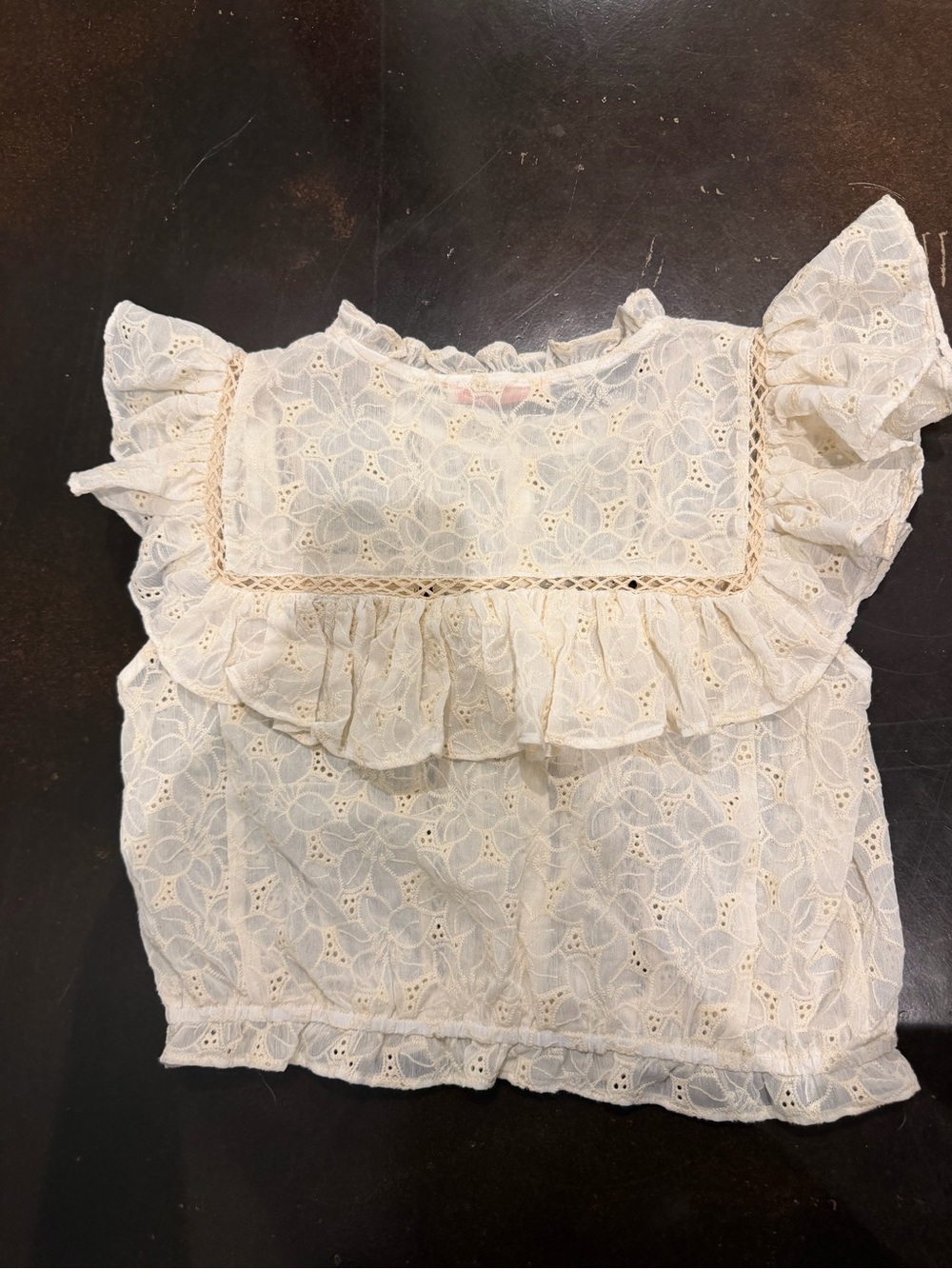 Cream Eyelet Ruffle Button-Up Blouse - Picture 2 of 2